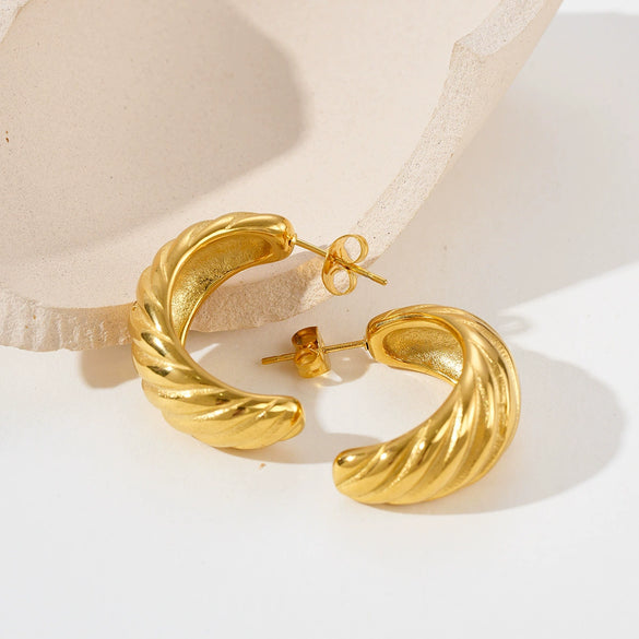 Stainless Steel Geometric Semicircle Stud Earrings Vacuum Plated 18K Real Gold