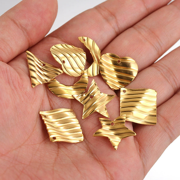 Stainless Steel Geometric Semiembossed Electroplated Earrings Pendant With Flower And Water Drop Design