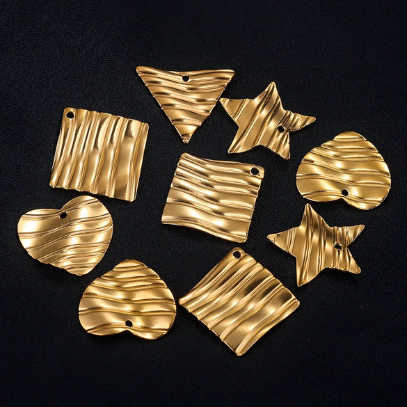 Stainless Steel Geometric Semiembossed Electroplated Earrings Pendant With Flower And Water Drop Design