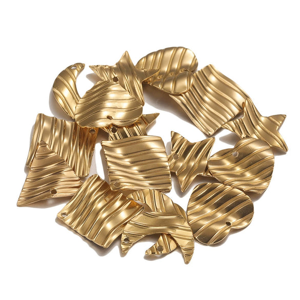 Stainless Steel Geometric Semiembossed Electroplated Earrings Pendant With Flower And Water Drop Design