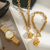 Stainless Steel Geometric Shaped Ball Pendant Cross Chain Ot Buckle Women's Bracelet With 18K Gold Plated Electroplating