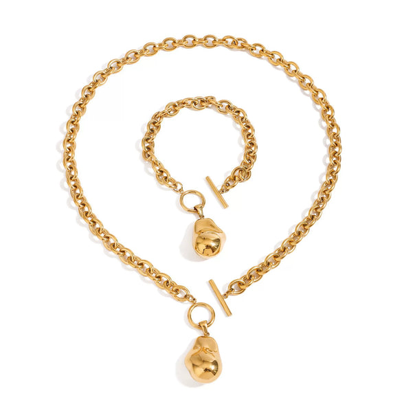 Stainless Steel Geometric Shaped Ball Pendant Cross Chain Ot Buckle Women's Bracelet With 18K Gold Plated Electroplating