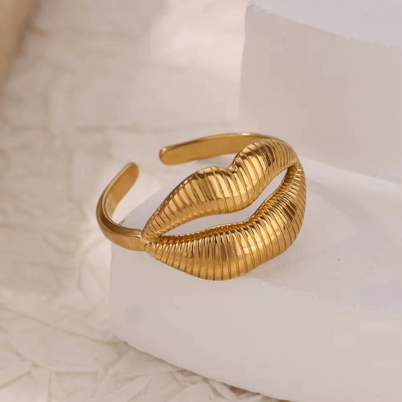 Stainless Steel Geometric Smile Lip Modeling Electroplated Open Ring For Trendy People