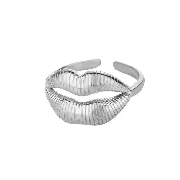 Stainless Steel Geometric Smile Lip Modeling Electroplated Open Ring For Trendy People