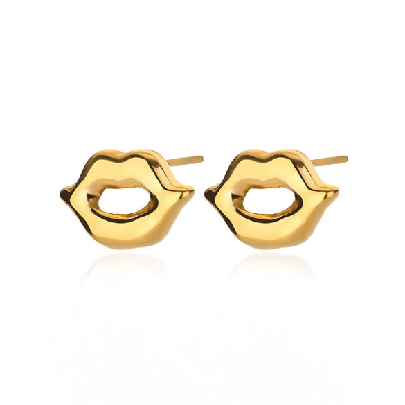 Stainless Steel Geometric Smile Lip Modeling Electroplated Open Ring For Trendy People