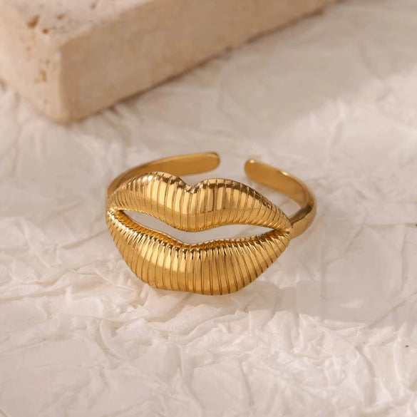 Stainless Steel Geometric Smile Lip Modeling Electroplated Open Ring For Trendy People
