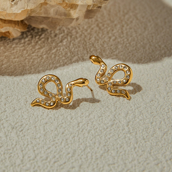 Stainless Steel Geometric Snake Earrings Electroplating Jewelry For Women