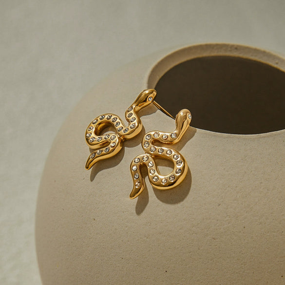Stainless Steel Geometric Snake Earrings Electroplating Jewelry For Women