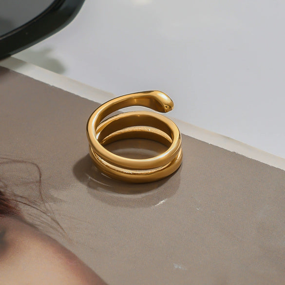Stainless Steel Geometric Snake Series Electroplated Inlaid Zirconium Women's Ring