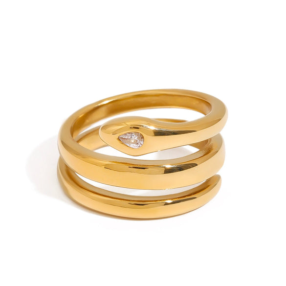 Stainless Steel Geometric Snake Series Electroplated Inlaid Zirconium Women's Ring