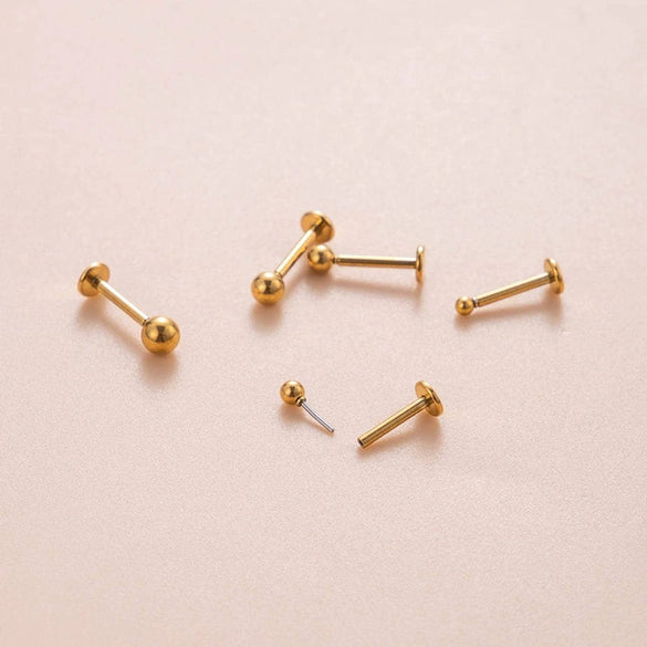 Stainless Steel Geometric Spherical Inserted Pin Rod Lip Nail Ear Bone Nail Cartilage Earrings Puncture Jewelry With Electroplating