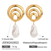 Stainless Steel Geometric Spiral Hollow Pearl Pendant Earrings With Electroplating For Women