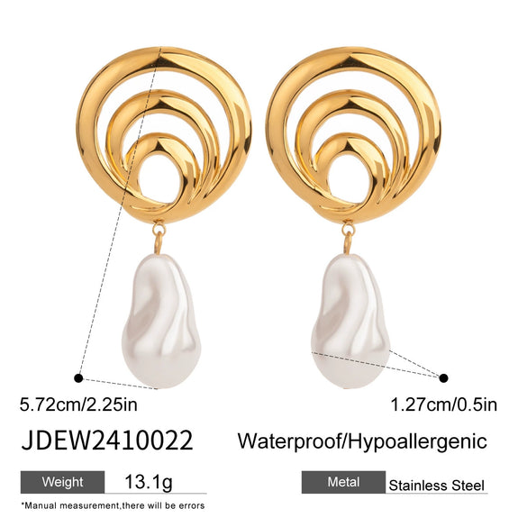 Stainless Steel Geometric Spiral Hollow Pearl Pendant Earrings With Electroplating For Women