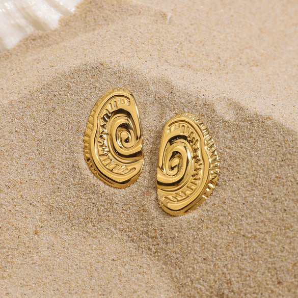 Stainless Steel Geometric Spiral Stud Earrings For Women Electroplated Light Luxury Design