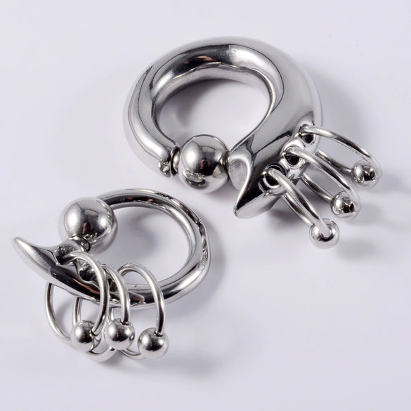 Stainless Steel Geometric Spring Clip Ball Auricle Earrings With Electroplating