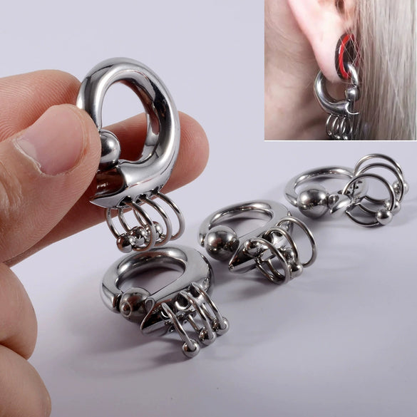 Stainless Steel Geometric Spring Clip Ball Auricle Earrings With Electroplating