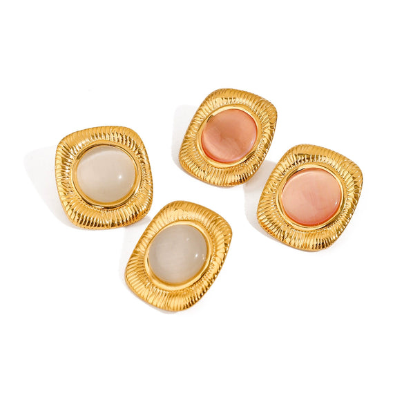 Stainless Steel Geometric Square Cat's Eye Earrings With Electroplating Treatment For Women