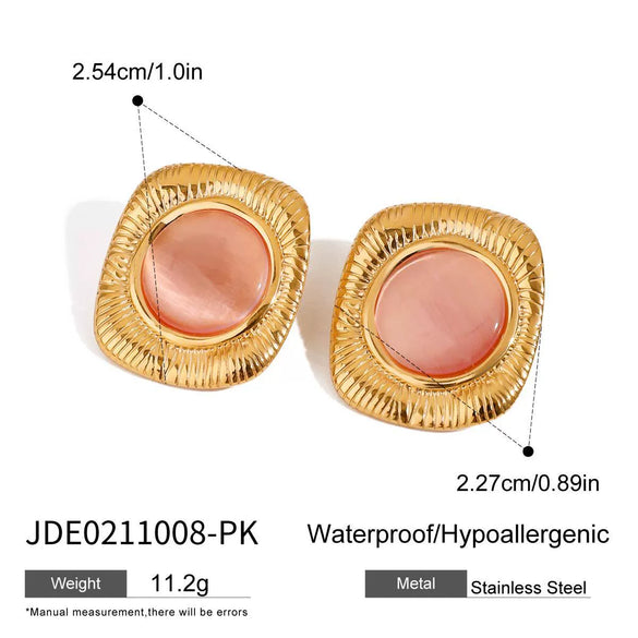 Stainless Steel Geometric Square Cat's Eye Earrings With Electroplating Treatment For Women