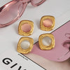 Stainless Steel Geometric Square Cat's Eye Earrings With Electroplating Treatment For Women