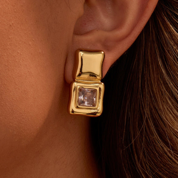 Stainless Steel Geometric Square Earrings Vacuum Electroplated 18K Gold Highend Design For Women