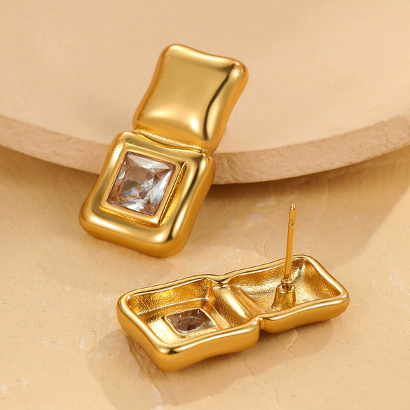 Stainless Steel Geometric Square Earrings Vacuum Electroplated 18K Gold Highend Design For Women