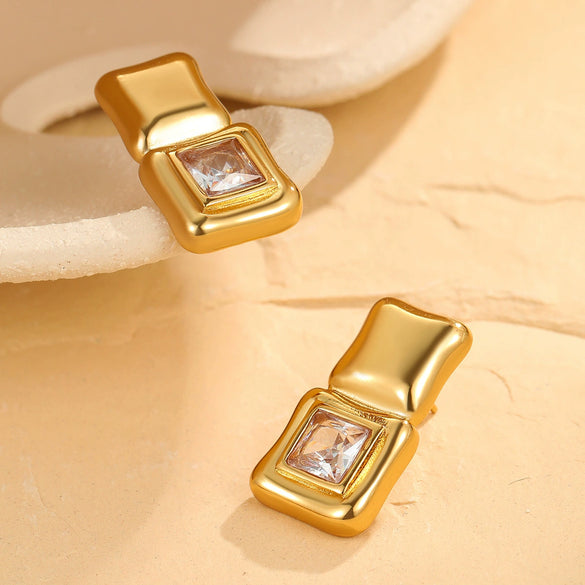 Stainless Steel Geometric Square Earrings Vacuum Electroplated 18K Gold Highend Design For Women