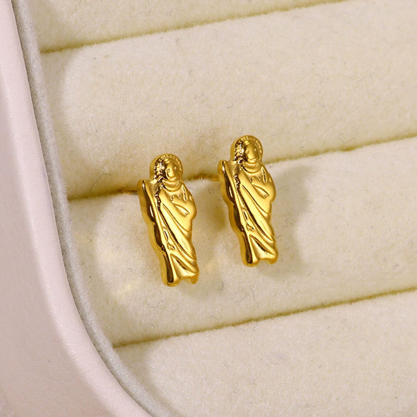 Stainless Steel Geometric Square Earrings With Horizontal And Vertical Stripes And Electroplating