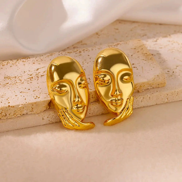 Stainless Steel Geometric Square Earrings With Horizontal And Vertical Stripes And Electroplating