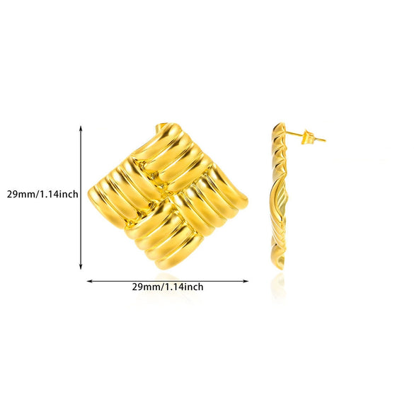 Stainless Steel Geometric Square Earrings With Horizontal And Vertical Stripes And Electroplating