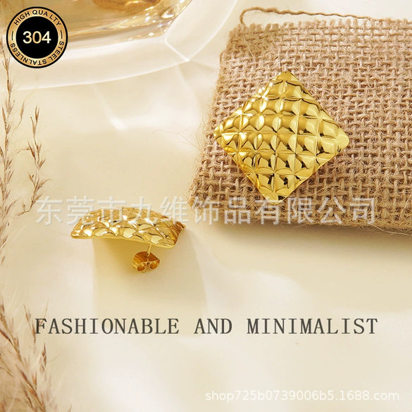 Stainless Steel Geometric Square Fashion Earrings For Women With Polish Finish