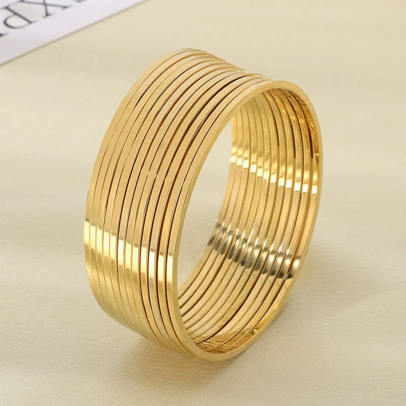 Stainless Steel Geometric Square Line Electroplated Ring And Stackable Bracelet