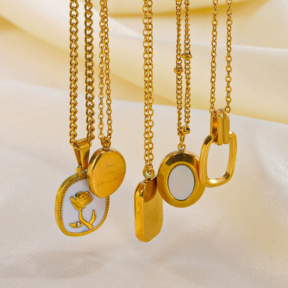 Stainless Steel Geometric Square Women's Necklace With 18K Goldplated Pendant