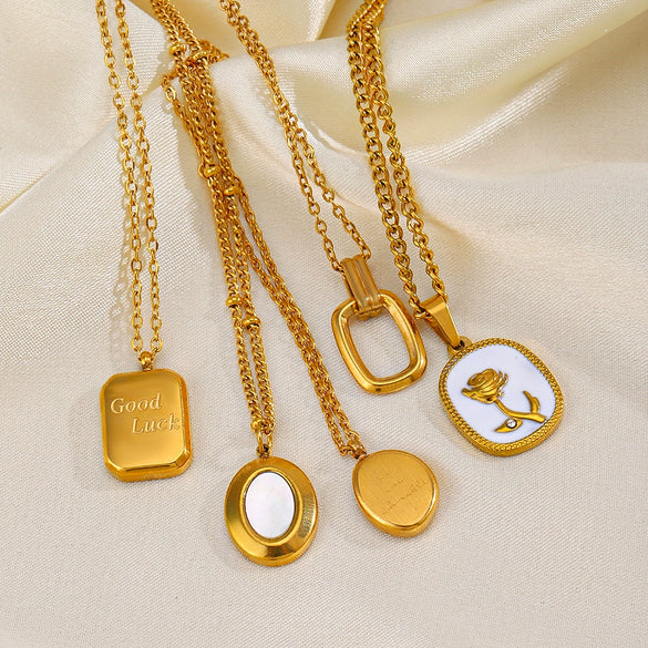 Stainless Steel Geometric Square Women's Necklace With 18K Goldplated Pendant