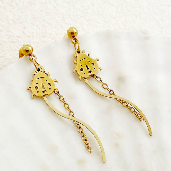 Stainless Steel Geometric Sshaped Long Tassel Earrings With Electroplating