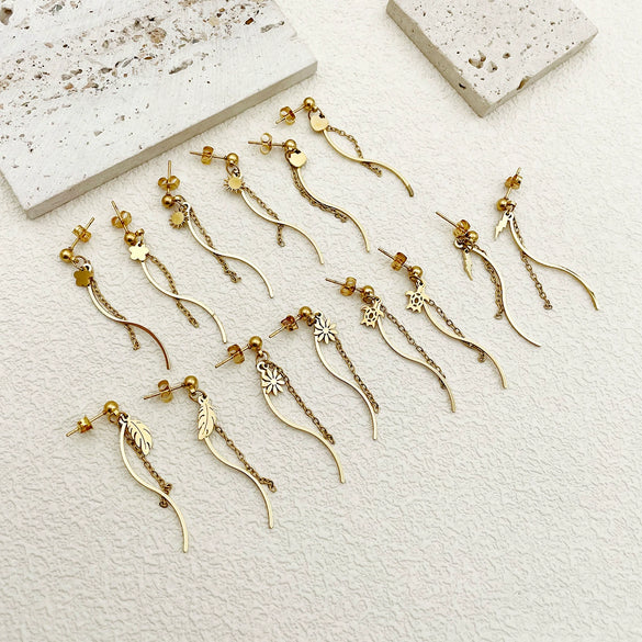 Stainless Steel Geometric Sshaped Long Tassel Earrings With Electroplating