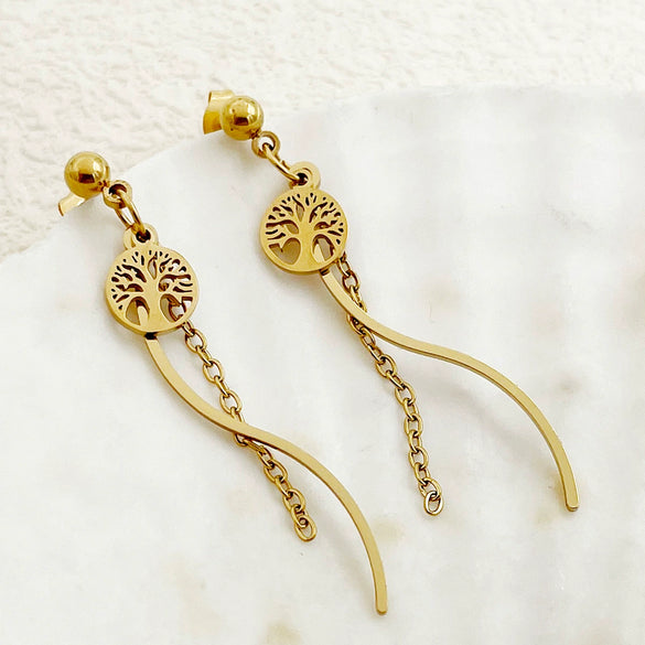 Stainless Steel Geometric Sshaped Long Tassel Earrings With Electroplating
