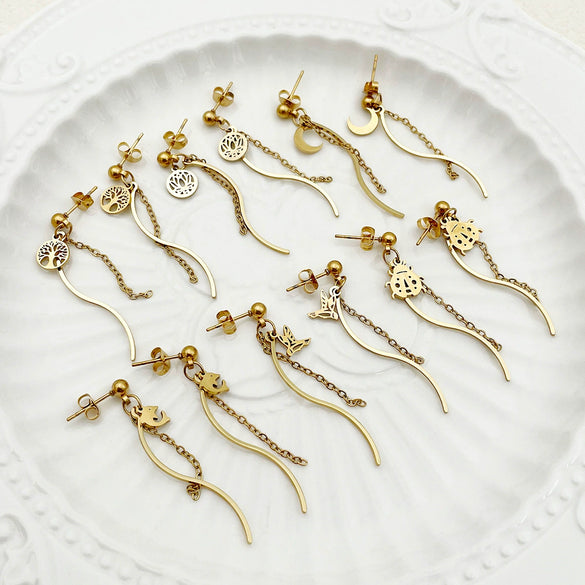 Stainless Steel Geometric Sshaped Long Tassel Earrings With Electroplating