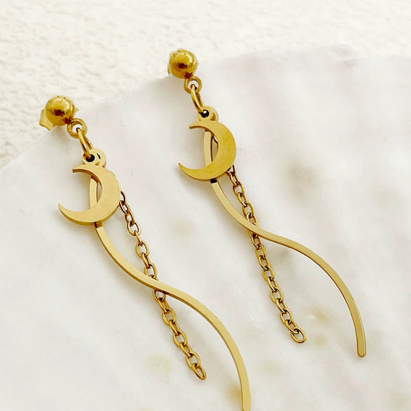 Stainless Steel Geometric Sshaped Long Tassel Earrings With Electroplating