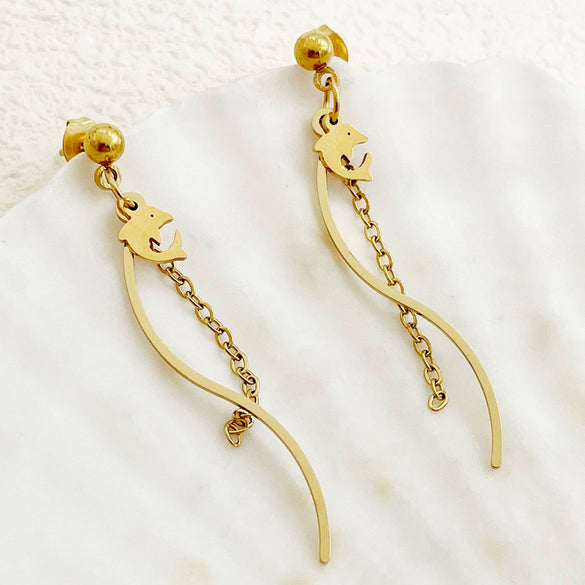 Stainless Steel Geometric Sshaped Long Tassel Earrings With Electroplating