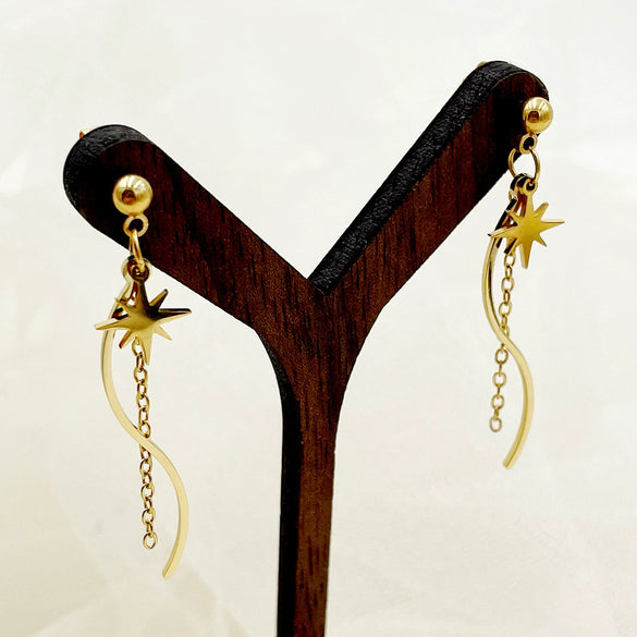 Stainless Steel Geometric Sshaped Long Tassel Earrings With Electroplating