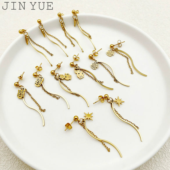 Stainless Steel Geometric Sshaped Long Tassel Earrings With Electroplating