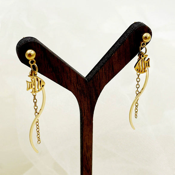 Stainless Steel Geometric Sshaped Long Tassel Earrings With Electroplating