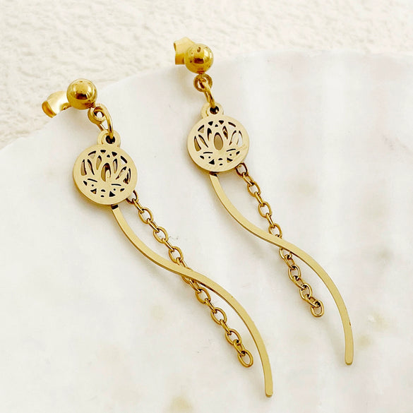 Stainless Steel Geometric Sshaped Long Tassel Earrings With Electroplating