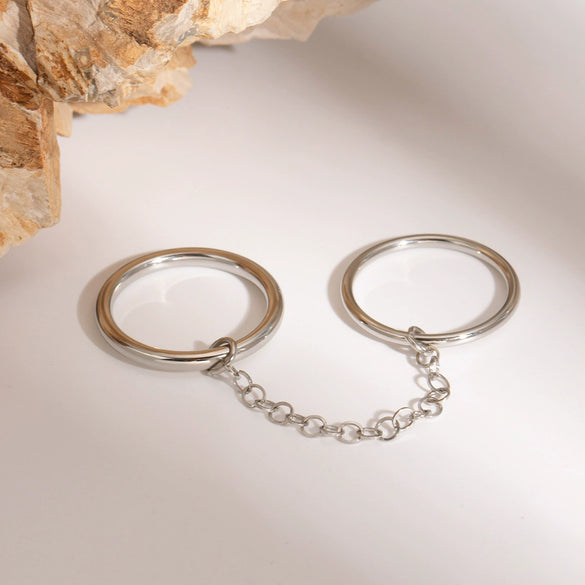 Stainless Steel Geometric Stacked Ring For Women With Electroplating Design