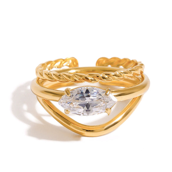 Stainless Steel Geometric Stacked Ring With Diamond Electroplated Women's Hand Jewelry