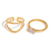 Stainless Steel Geometric Stacked Ring With Diamond Electroplated Women's Hand Jewelry