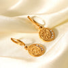 Stainless Steel Geometric Star And Moon Disc Embossed Diamond Pendant Earrings For Women With Electroplating