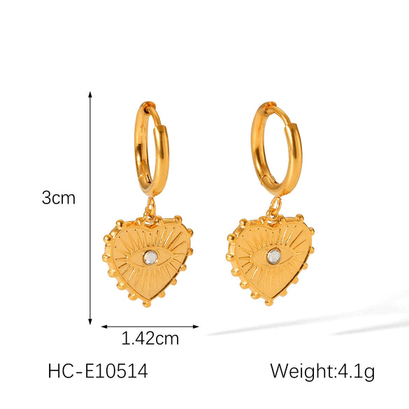 Stainless Steel Geometric Star And Moon Disc Embossed Diamond Pendant Earrings For Women With Electroplating