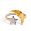 Stainless Steel Geometric Star And Moon Open Ring Jewelry Electroplated Minimalist Style For Women