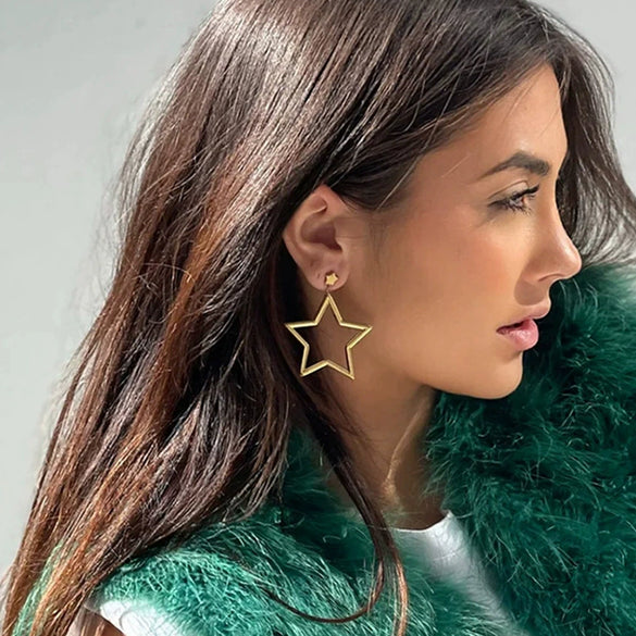 Stainless Steel Geometric Star Moon Earrings Electroplated Ins Style For Women
